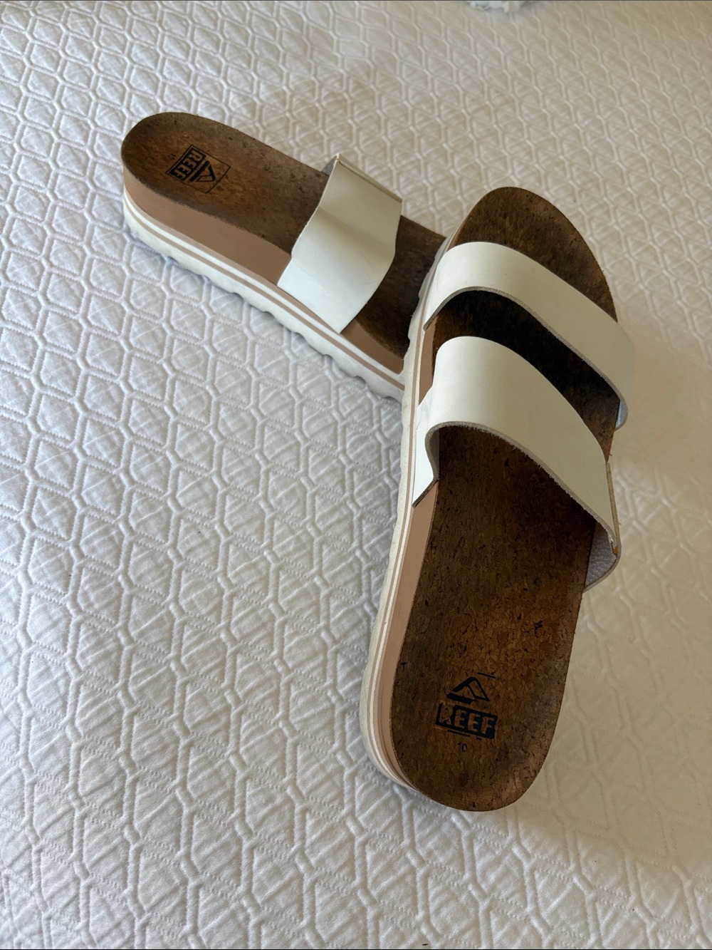 Reef Vista White Double-Strap Cork Slide Sandals